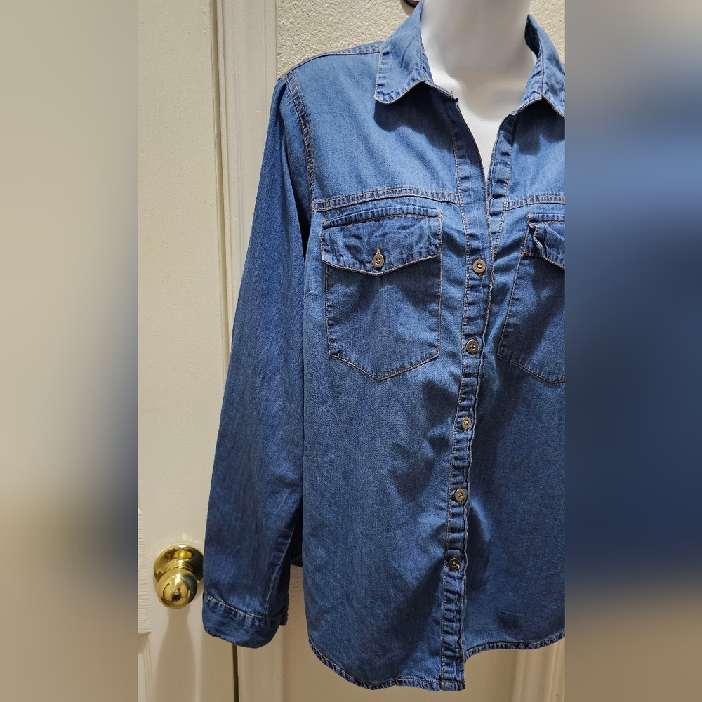 Fashion Web Casual Denim Long Sleeve Shirt With Rollup Tabs Size XL EUC - Picture 13 of 16